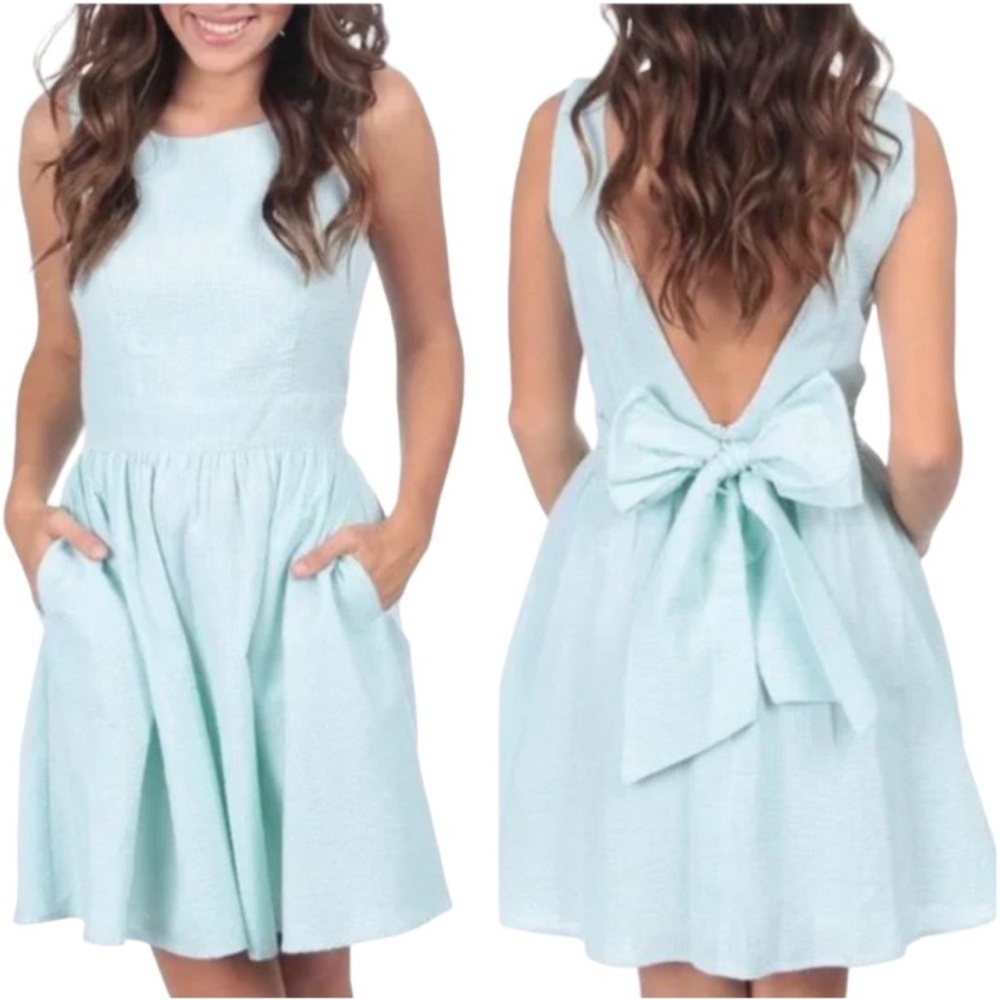 Lauren James - The Emerson Seersucker Bow Dress - Mint in ladies Large